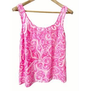 Lilly Pulitzer Pink Printed 100% Silk Sleeveless Scoop Neck Tank Top Size Small